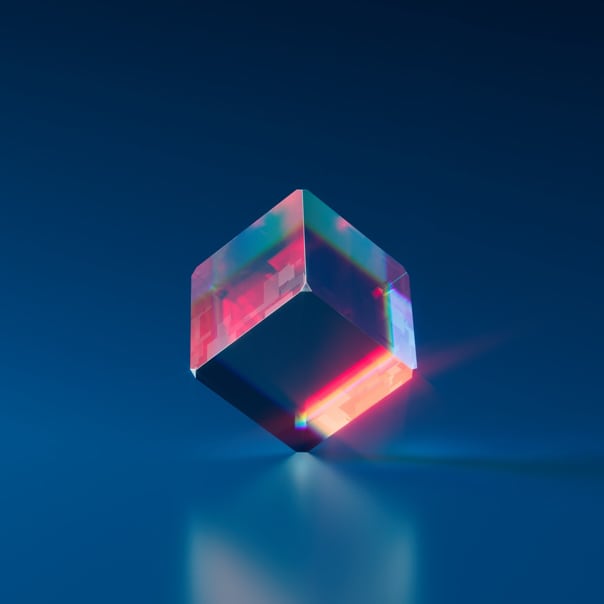 transparent cube illuminated with light red light